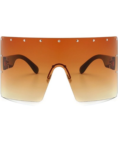 Vintage Rivet One Piece Goggle Sunglasses Women Fashion Oversized Square Rimless Sun Glasses Female Gradient Shades Brown $10...