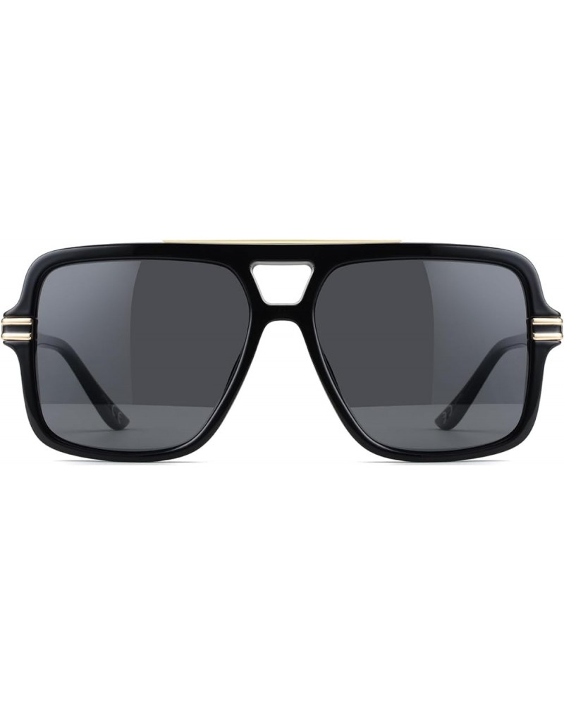 Retro Oversized Square Aviator Sunglasses Womens Mens, Trendy Big Rectangle Flat Top Double Bridge Sun Glasses OW2237 Black $...