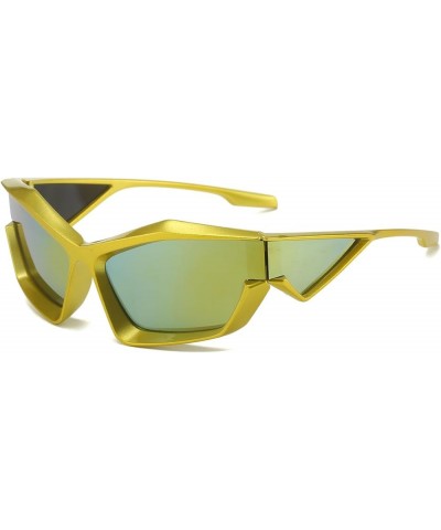 Trendy Wrap Around Sunglasses for Men Women Fashion Cool Sport Y2K Stylish Cat Eye Sun Glasses UV400 Protection A8 Gold/Gold ...
