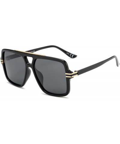 Retro Oversized Square Aviator Sunglasses Womens Mens, Trendy Big Rectangle Flat Top Double Bridge Sun Glasses OW2237 Black $...