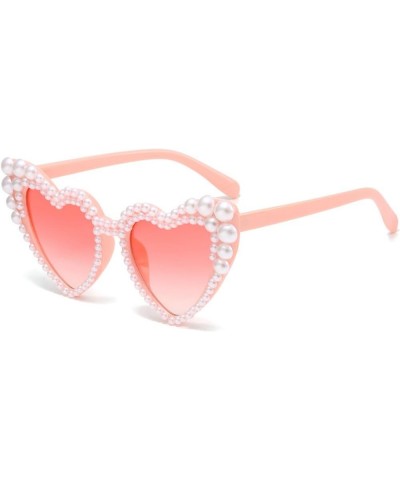 Retro Heart-Shaped Pearl Sunglasses Women Fashion Pink Eyewear Trending Men Cat Eye Sun Glasses Beach Shades UV400 Pink $10.4...