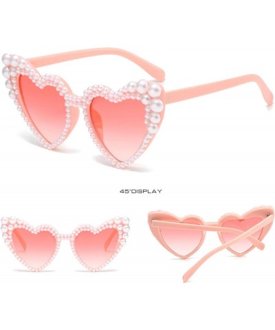 Retro Heart-Shaped Pearl Sunglasses Women Fashion Pink Eyewear Trending Men Cat Eye Sun Glasses Beach Shades UV400 Pink $10.4...
