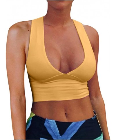 Women's Sexy Sleeveless Out Crop Top U-neck Push Up Bustier Corset Tank Vest Backless Cami Halter 2-yellow $11.71 Round