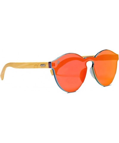 Bamboo Wood HandMade Sunglasses Fashion Modern Frameless Red Mirrored Lenses $13.74 Round