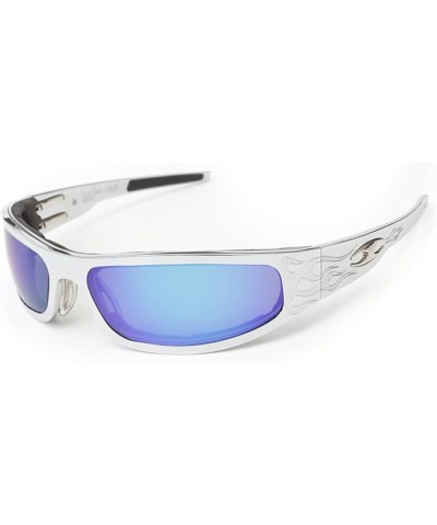 Baby Bagger Polarized Mirror Lens Sunglasses with Motorcycle Flame Frame Polarized Mirror Blue $73.83 Designer