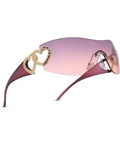 Wrap Around Y2K Rimless Sunglasses for Women Men Oversized Trendy 2000S Sun Glasses Visor Shield Shades B7* Purple/Gradient P...