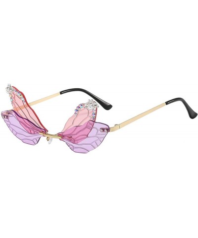 Fashion Frameless Sunglasses for Women Girls Dragonfly Rhinestone Sunglasses Shiny Diamonds UV400 Eyewear Purple Pink $11.17 ...