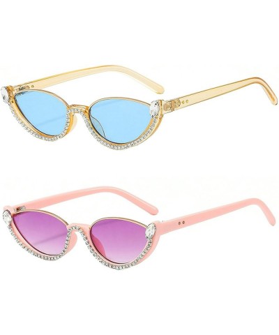 Rhinestone Cat Sunglasses Women Small Diamond Sunglasses Men Vintage Sun Glasses Female Shades UV400 2pcs Champagne+pink $9.6...