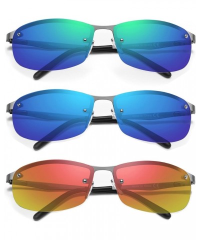 3 Pack Polarized Sunglasses for Men, Semi-Rimless Frame Driving Fishing Sun glasses UV400 Block Glare/Blue Light Fluorescence...