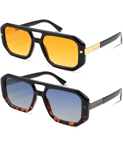 Trendy Vintage Aviator Sunglasses Womens Mens Retro 70s Square Polarized Sunnies VL9753 Black/ Black Tortoise Yellow $10.39 S...