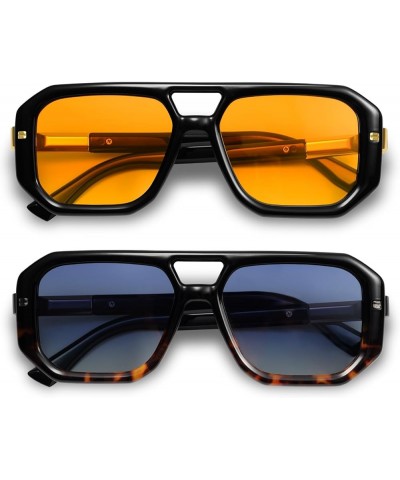 Trendy Vintage Aviator Sunglasses Womens Mens Retro 70s Square Polarized Sunnies VL9753 Black/ Black Tortoise Yellow $10.39 S...