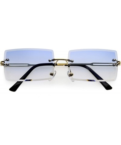 Luxe 90s Inspired Full Rimless Metal Accent Medium Square Sunglasses 57mm C24 | Gold Blue / Fade $8.80 Rectangular