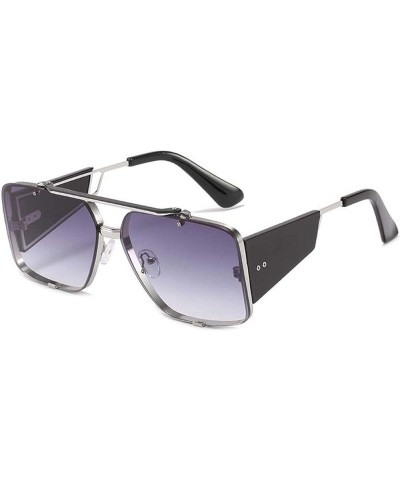 Metal Square Big Frame Sunglasses Driving Sunglasses Men and Women Outdoor Sunshade Decorative Glasses (Color : E, Size : Med...