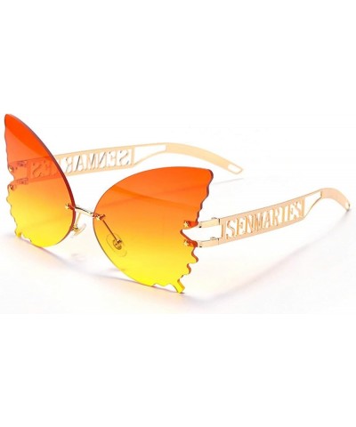 Fashion Cat Eye Sunglasses For Women Rimless Overiszed Butterfly Gradient Sun Glasses Female Shades Yellow $10.25 Butterfly
