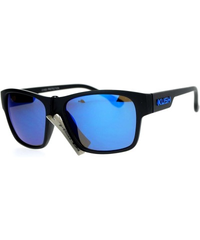 KUSH Sunglasses Square Rectangular Matte Black Mirror Lens UV 400 Black Blue (Blue Mirror) $8.93 Square
