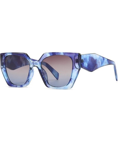 Couple Personalized Sunglasses, Polygonal Sunglasses, Retro Fashion, Street Style Fashion Glasses Blue and White Frame Blue F...