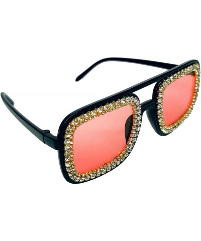 Women's Rhinestone Bling Sunglasses - Oversized Square Crystal Shades Pink07-2 $11.79 Square