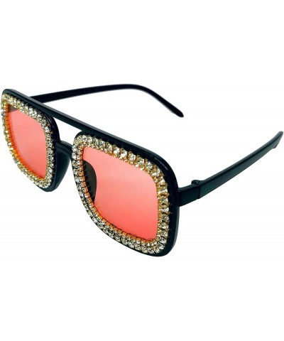 Women's Rhinestone Bling Sunglasses - Oversized Square Crystal Shades Pink07-2 $11.79 Square