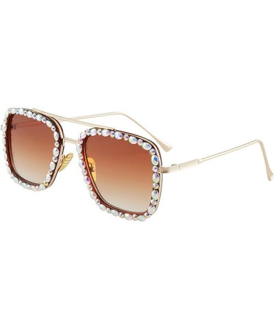 Rhinestone Sunglasses UV Protection Crystal Sunglasses Women's Diamond Studded Glasses Outdoor Sunglasses Tea $11.67 Square