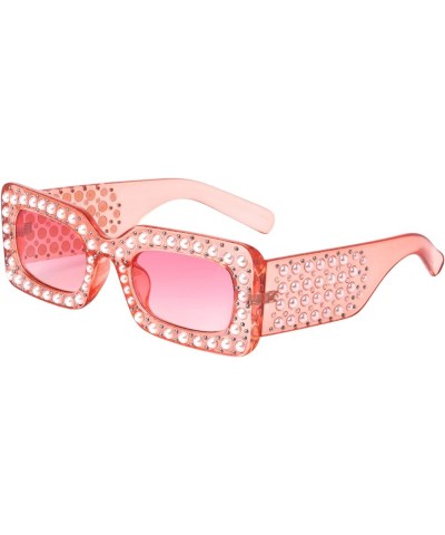Antioquia Pearl Shape Rhinestone Oversized Rectangular Sunglasses RH-3201 Pink Crystal $10.00 Aviator