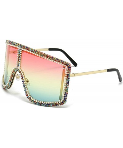 Trendy Diamond Mask Rhinestone Sunglasses for Women Oversized Fashion Square Shield Sun Glasses UV Protection Sunnies Pink&bl...