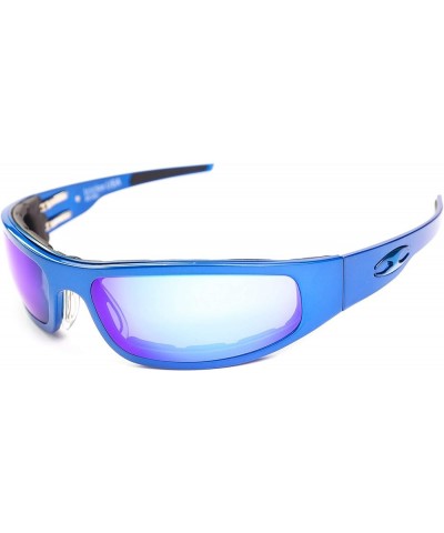 Billet Aluminum Riding Glasses - Windproof Foam - Baby Bagger Blue Flat Biker Sunglasses Polarized Mirror Blue $86.93 Designer