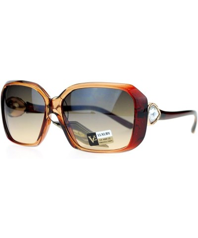 Womens Fashion Sunglasses Square Rectangular Frame Pear Rhinestone Brown smoke $8.07 Square