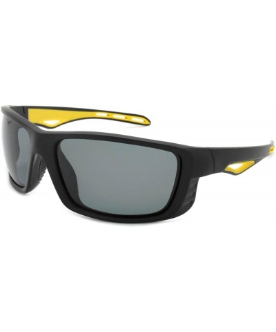Edge I-Wear Full Frame Sports Wrap Polarized Sunglasses 570020/P Matte Black/Yellow Solid Grey $10.77 Sport