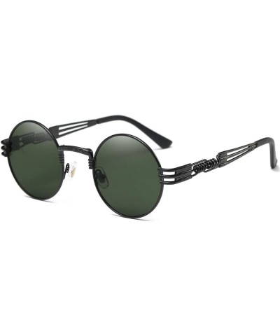 Round Sunglasses Steampunk Metal Spring Frame Mirror Lens(Brown Lens/Brown Frame,100% UV Protection) Crystal Green Lens/Black...
