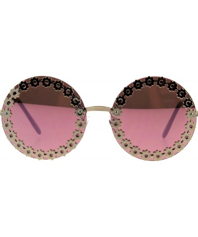 Womens Floral Metal Stud Circle Round Lens Hippie Sunglasses Pink $8.82 Round