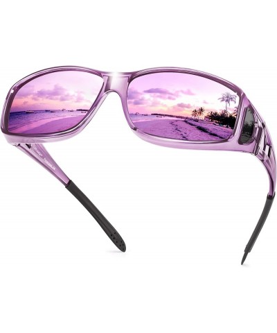 Sunglasses Fit Over Glasses, Polarized 100% UV Protection Wrap-around Sunglasses for Men & Women Driving A32 Transparent Purp...