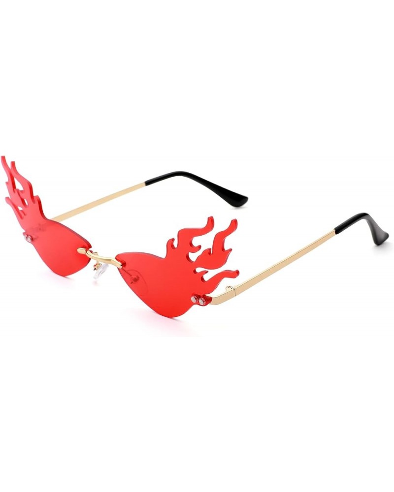Fire Flame Sunglasses for Women Men Flame Shaped Sun Glasses Wave Fire Shaped Halloween Party Eyewear C7 Fire Red $4.75 Frame