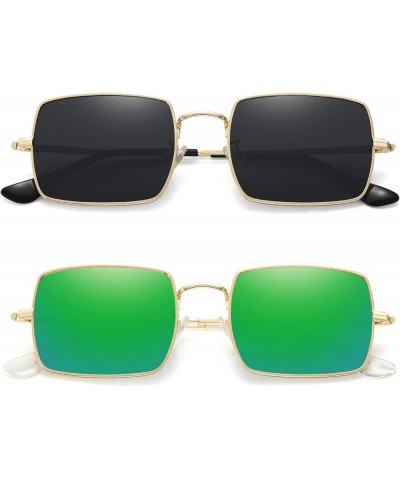Rectangle Polarized Sunglasses for Women Men Retro Classic Square Sun Glasses UV400 Protection Vintage Metal Frame 2pack- Gol...