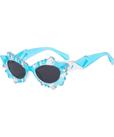 Cat Eye Sunglasses Women Fashion Candy Colors Eyewear Oval Lens Shades UV400 Unique Diamond Cut Sun Glasses Blue $10.79 Cat Eye