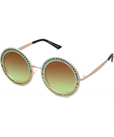 Shining Oversized Round Rhinestone Sunglasses Festival Gem Sunnies SJ1095 C6.gold Frame/Gradient Green Lens With Green Diamon...