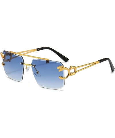 Rimless Sunglasses for Men Square Fashion Shades Tinted Lens Metal Frameless Rectangle Y2K Glasses UV400 A:gold Frame Gradien...