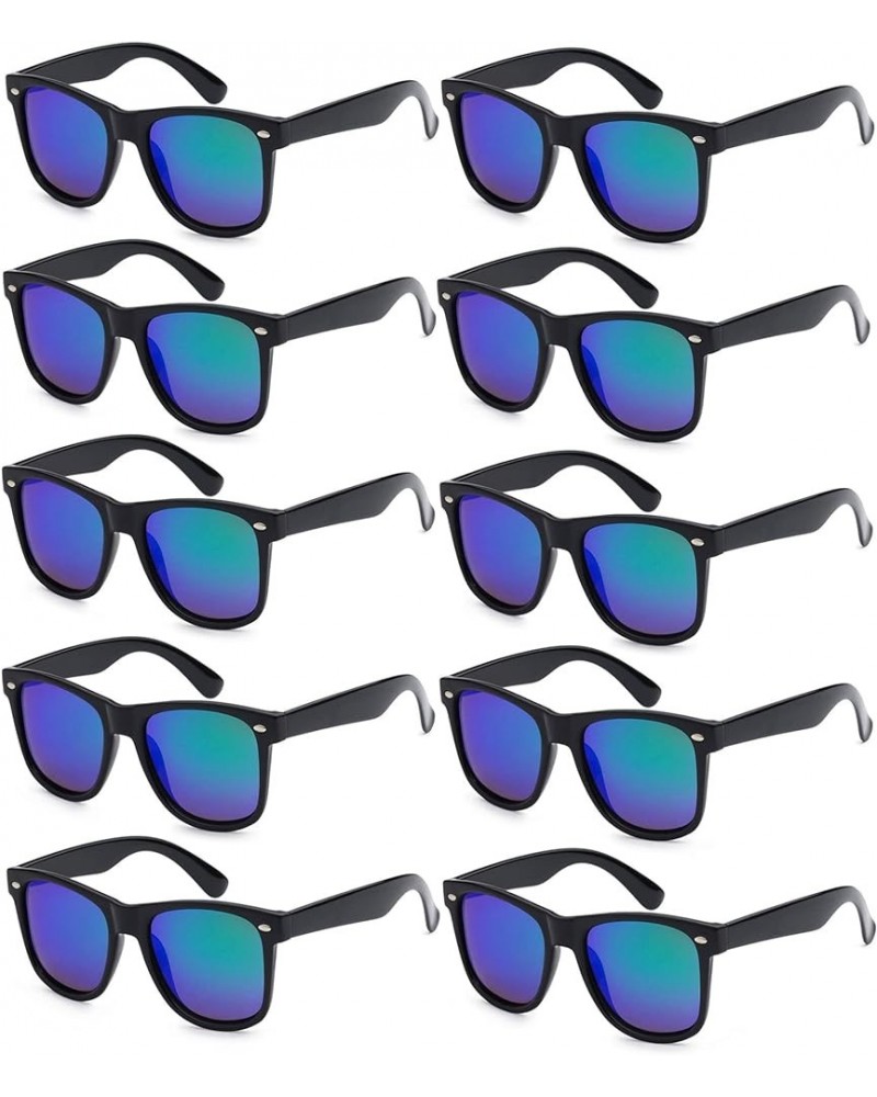 Bulk 80s Party Sunglasses Neon Sunglasses Adult Party Favors 10 Pack Vintage Retro Style Sunglasses Black Frame | Blue Mirror...