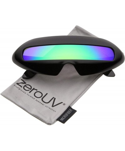 Futuristic Costume Single Shield Colored Mirror Lens Novelty Wrap Sunglasses 70mm Black / Green Mirror $8.15 Shield