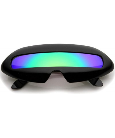 Futuristic Costume Single Shield Colored Mirror Lens Novelty Wrap Sunglasses 70mm Black / Green Mirror $8.15 Shield