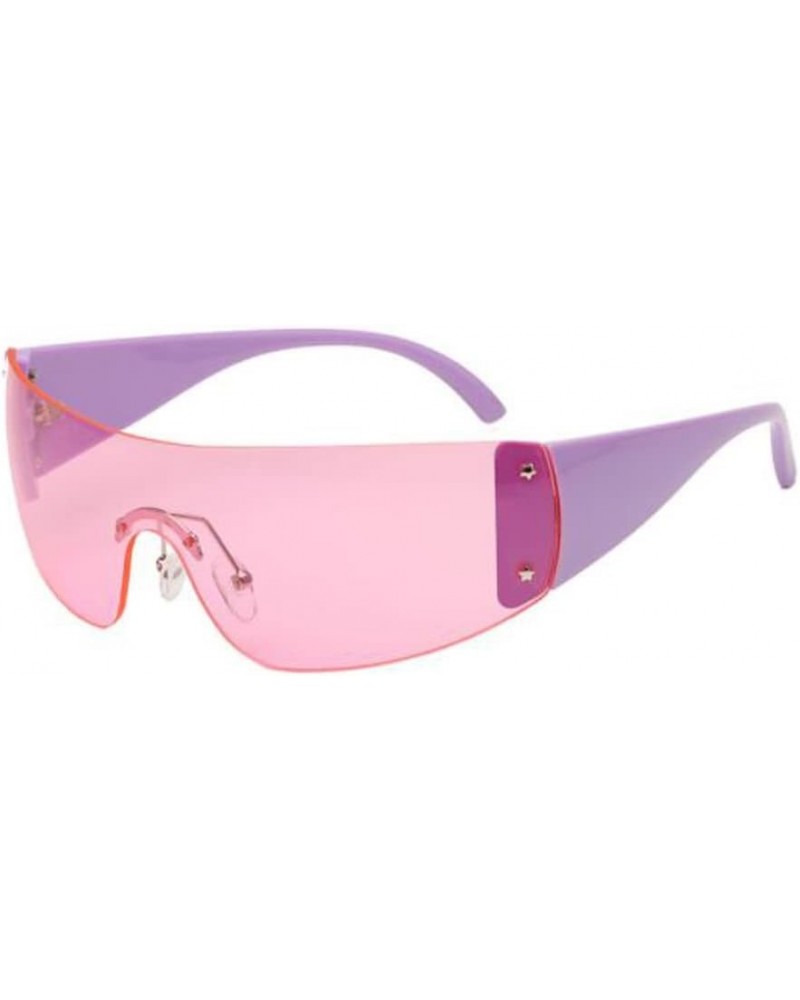 One Piece Anti Ultraviolet Sunglasses Rimless Futuristic Wrap Around Sunglasses Personality Star Decorative Sunglasses Purple...