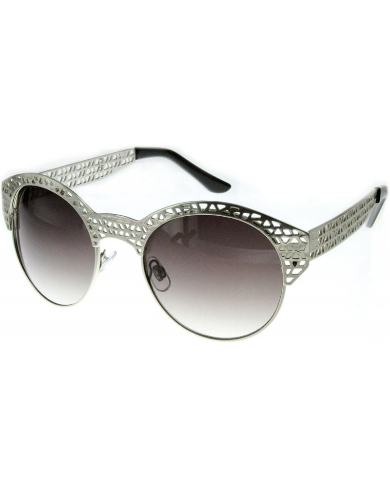 Women's "City Bridge" Round 51mm Sunglasses with Metal Cutout Silver and Smoke Smoke $10.19 Round