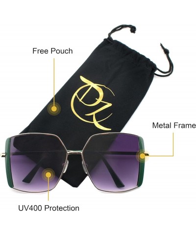 Womens Luxury Glam Vintage Square Oversized Polarized Metal Frame Sunglasses Green $19.19 Designer