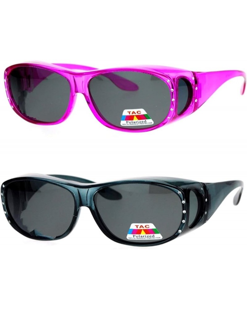 2 Pair Womens Rhinestone Anti Glare Polarized Fit Over Glasses Sunglasses Oval Rectangular 2 Pair Pink/Gray $13.92 Oval
