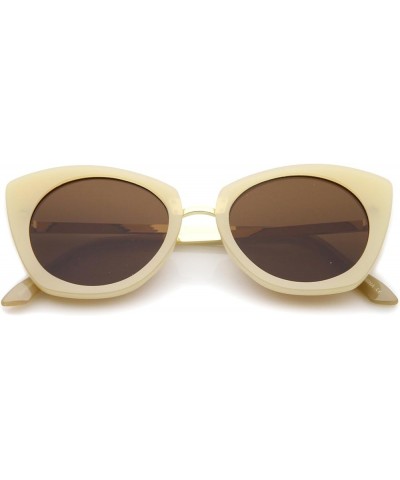 Women's Bold Frame Metal Temple Flat Lens Round Cat Eye Sunglasses 52mm Creme-gold / Brown $9.59 Cat Eye