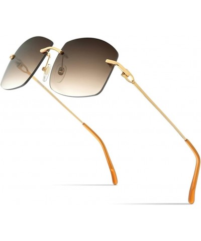 Rimless Sunglasses Men Frameless Oversize Square Luxury Sun Glasses for Women with Gradient Nylon Lens Brown $44.24 Sport