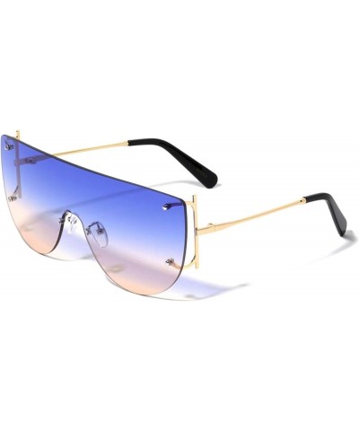 XL Flat Top Rimless Square One Piece Shield Lens Luxury Aviator Sunglasses Gold & Black Frame Blue Pink Gradient Lens $17.00 ...