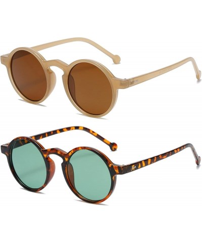 Retro Round Sunglasses Women Brand Vintage Small Frame Brown Sun Glasses Ladies Fashionable Style Men Punk Eyewear 2pcs-leopa...