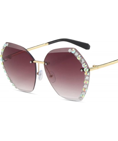 Sunglasses, Rimless Polygonal Gradient Ocean Lens Ladies Sunglasses, Metal Temples, Uv400 Protection D $8.93 Rimless