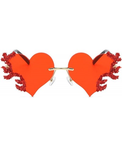 Flame Heart Rhinestone Sunglasses For Women Rimless Heart On Fire Shaped Glasses Funny Rave Party Eyewear Red $14.12 Rimless