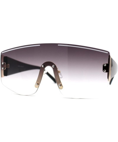 Oversize Shield Curved Top Rimless Sunglasses Gold Black Black Clear $10.57 Shield